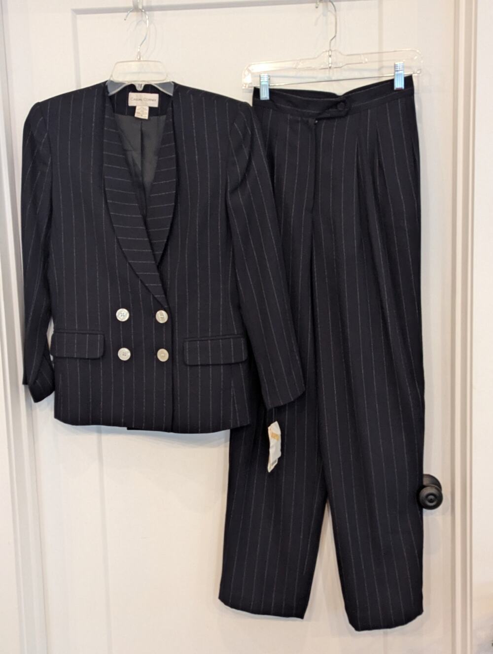 Vtg Casual Corner NWT Pinstripe Pant Suit 4 Double Breasted Blazer Trousers